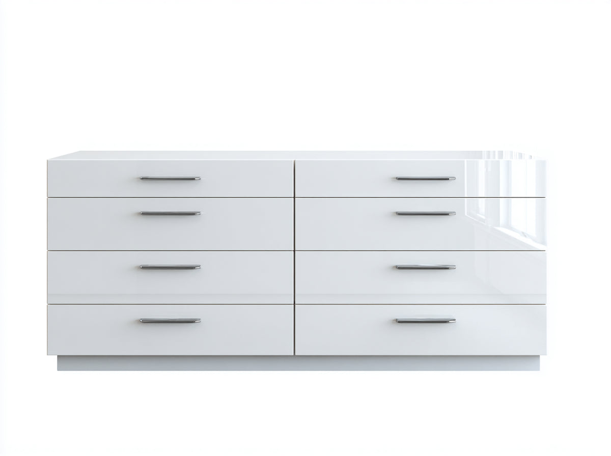 Cassettiera - Legno - 158 x 44 x 84 cm - Bianco lucido - Stile minimalista moderno