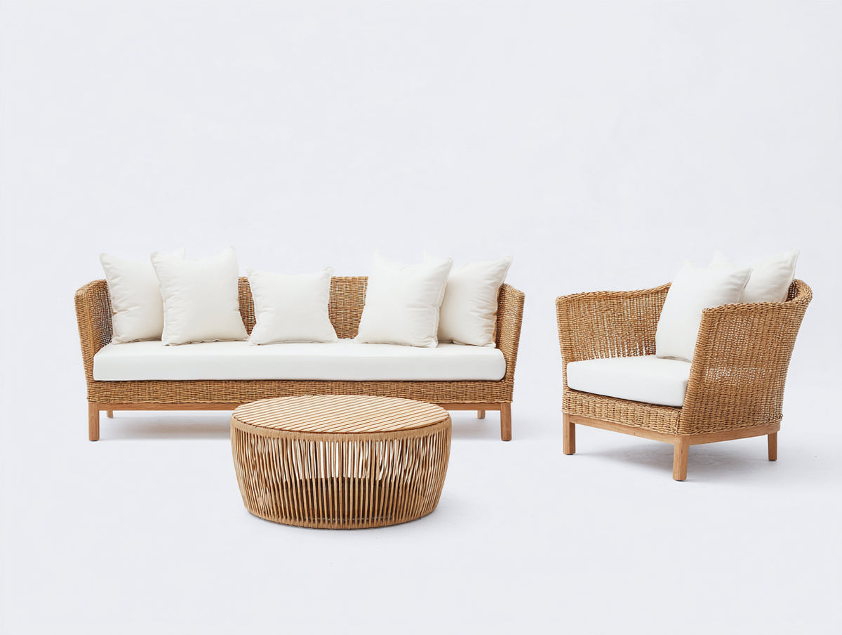 Divani da esterno - rattan intrecciato - tessuto - 194 x 86 x 79 cm - naturale-bianco - stile moderno