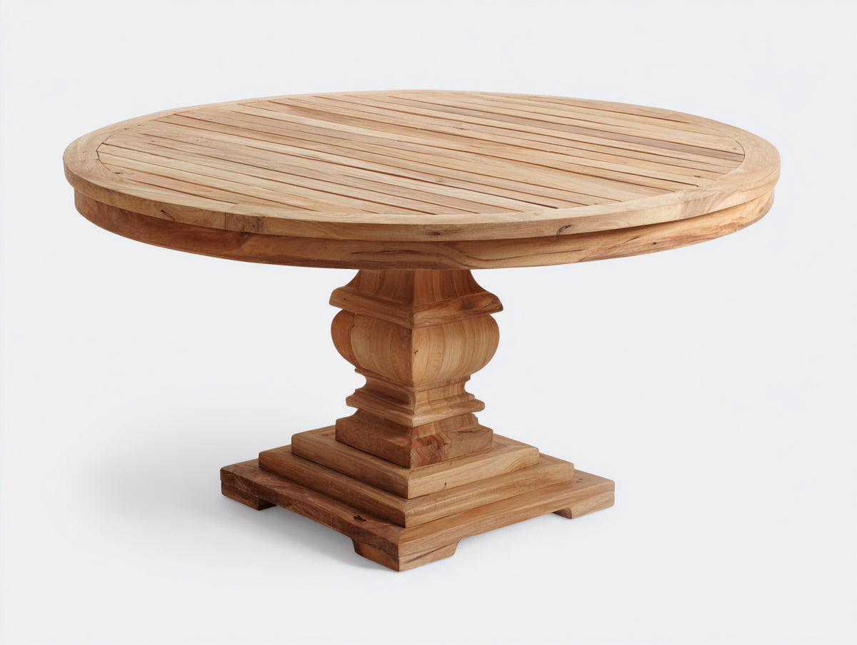 Tavolo da giardino - legno - 128 x 128 x 76 cm - marrone naturale - stile classico con base a colonna