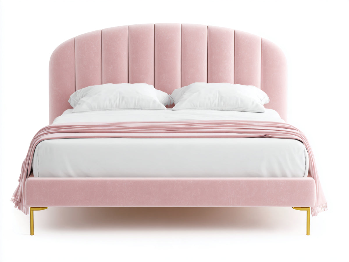 Letto matrimoniale - velluto - 216x176x120 cm - rosa chiaro - stile contemporaneo