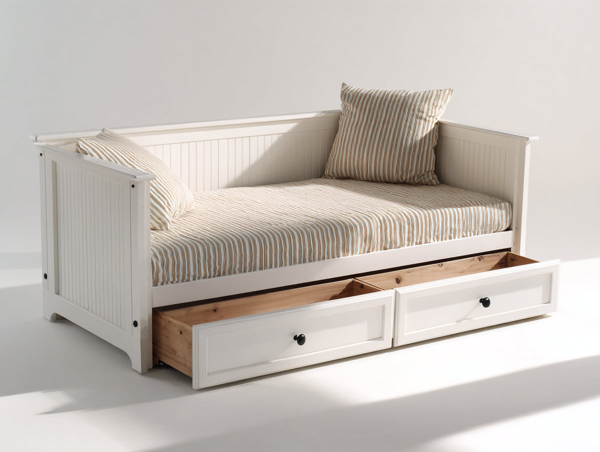 Divano letto - Legno - 210 x 98 x 90 cm - Bianco - Stile classico con cassetti