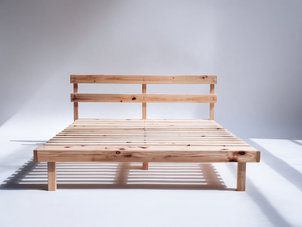 Letto matrimoniale - legno massello - 210x172x94 cm - naturale - stile minimalista