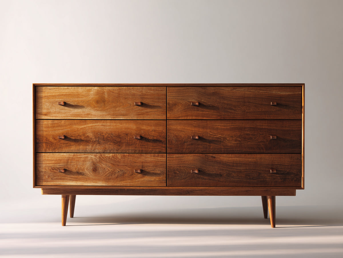 Cassettiera - Legno - 160 x 45 x 82 cm - Marrone noce - Stile moderno retrò