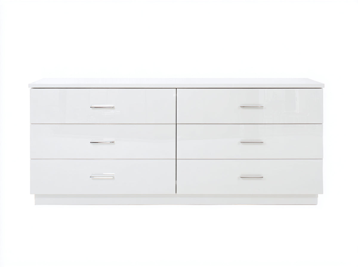 Cassettiera - Legno - 154 x 44 x 79 cm - Bianco lucido - Stile moderno essenziale