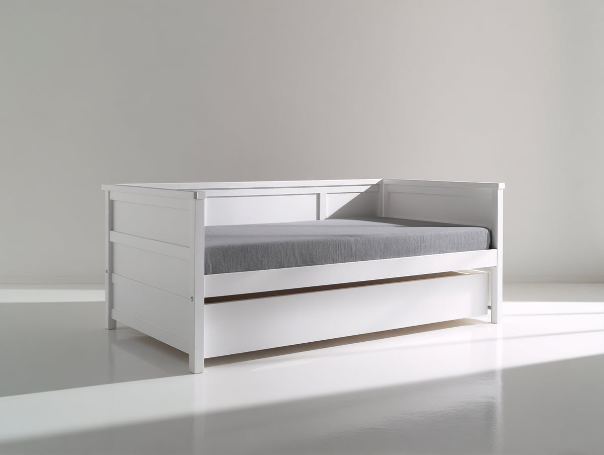Divano letto - Legno - 202 x 94 x 78 cm - Bianco - Stile minimalista con struttura estraibile