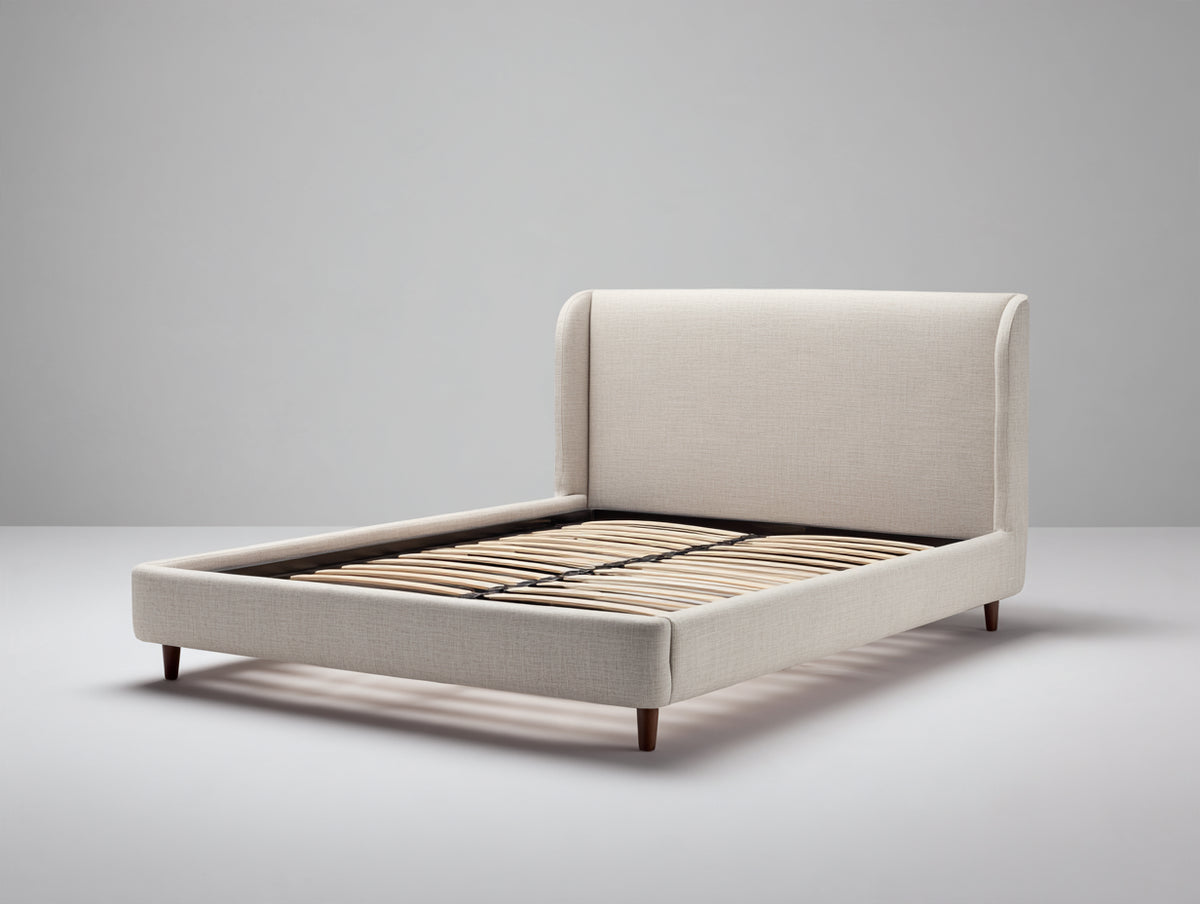 Letto matrimoniale - tessuto-legno - 218x174x110 cm - beige chiaro-naturale - stile moderno