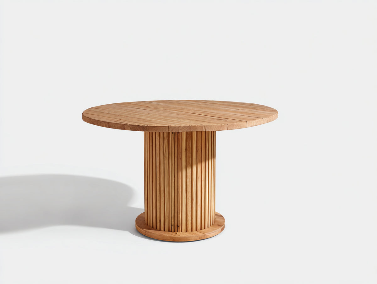 Tavolo da giardino - legno - 116 x 116 x 75 cm - naturale caldo - stile minimalista con base cilindrica