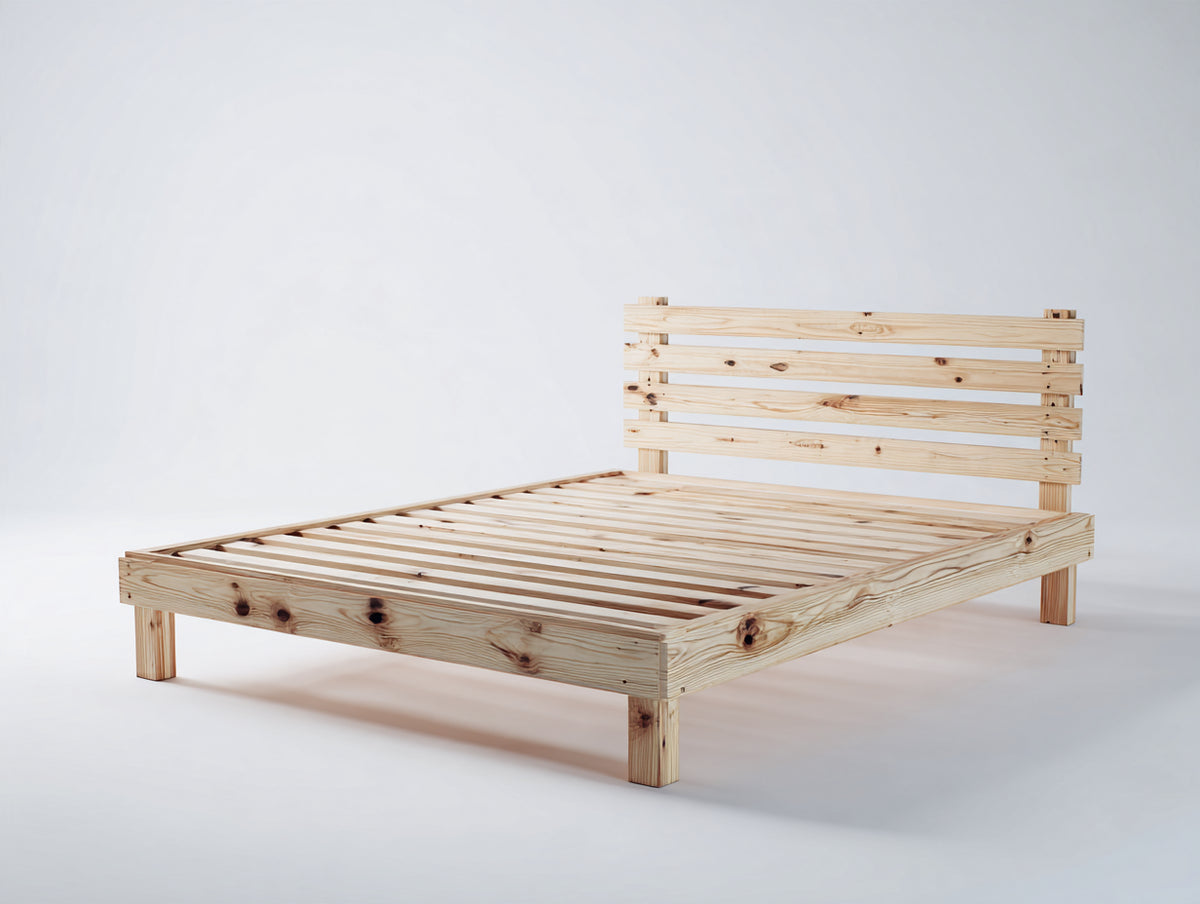 Letto matrimoniale - legno massello - 210x170x102 cm - naturale - stile minimalista