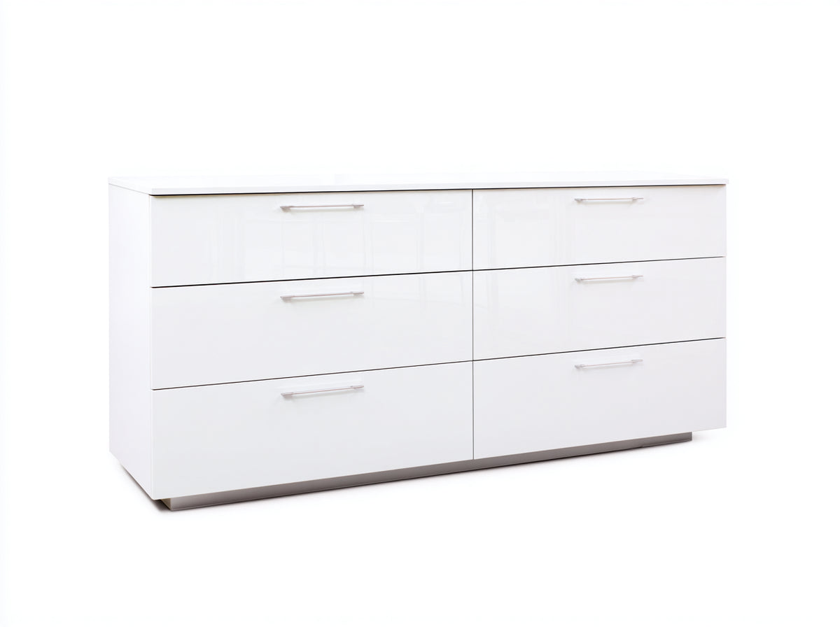 Cassettiera - Legno - 146 x 43 x 77 cm - Bianco lucido - Stile contemporaneo