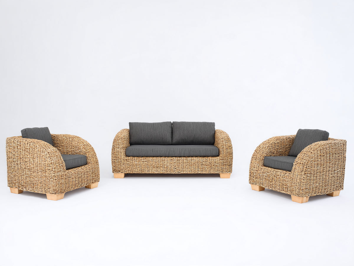 Divani da esterno - rattan intrecciato - tessuto - 170 x 84 x 79 cm - naturale-grigio antracite - stile contemporaneo