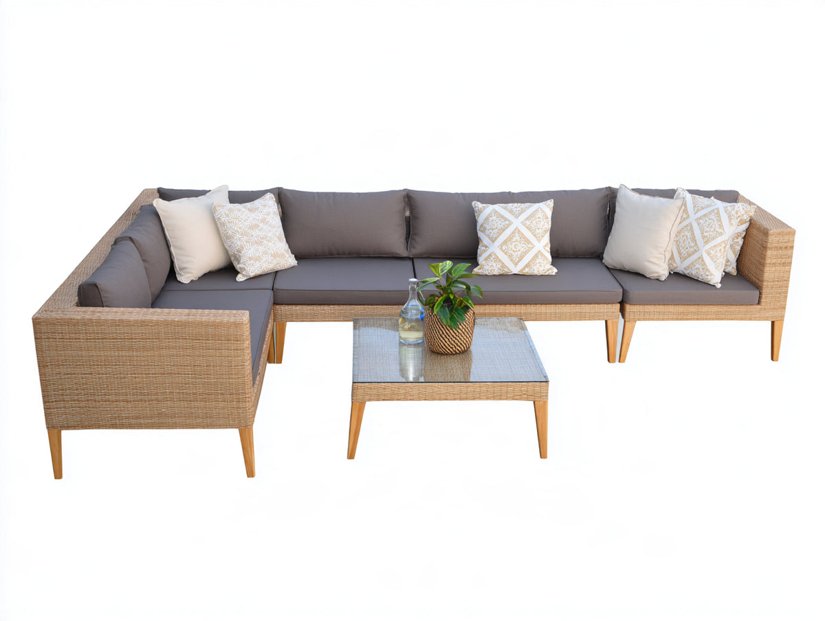 Divani da esterno - rattan intrecciato - tessuto - 286 x 184 x 79 cm - naturale-grigio - stile moderno