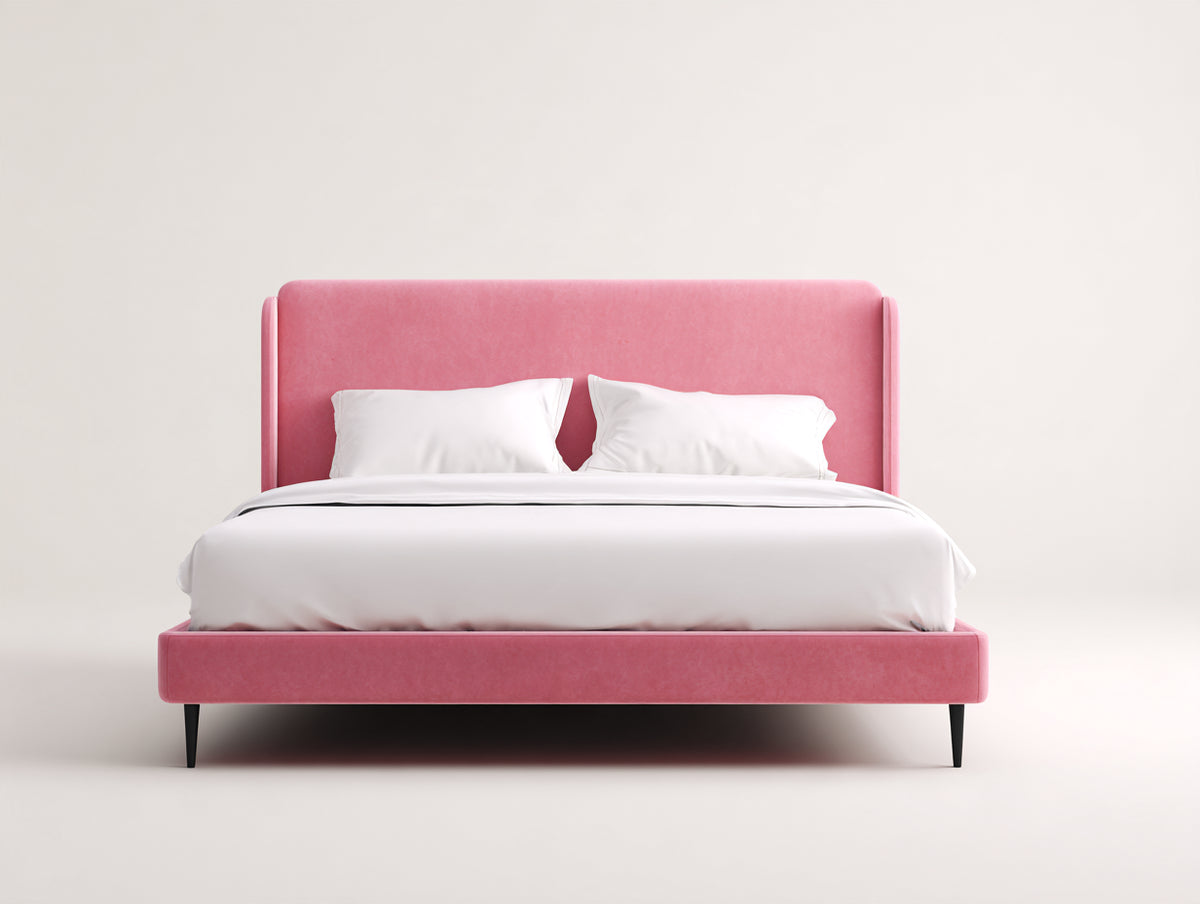 Letto matrimoniale - velluto - 214x174x112 cm - rosa - stile moderno