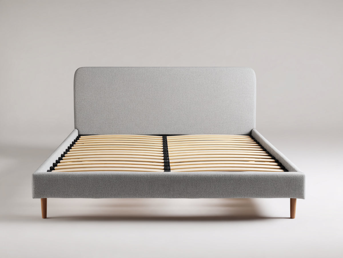 Letto matrimoniale - tessuto-legno - 214x172x105 cm - grigio chiaro-naturale - stile minimalista