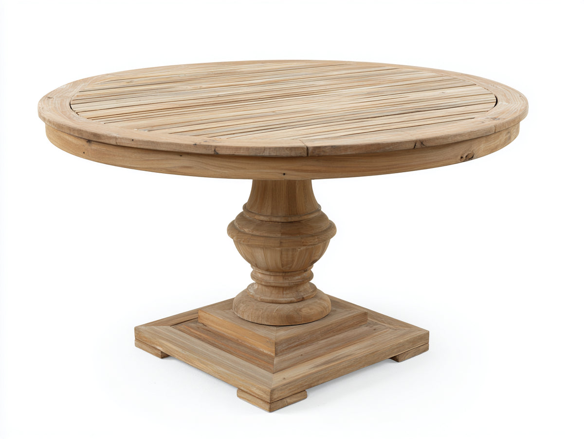 Tavolo da giardino - legno - 124 x 124 x 75 cm - naturale miele - stile classico con piedistallo tornito