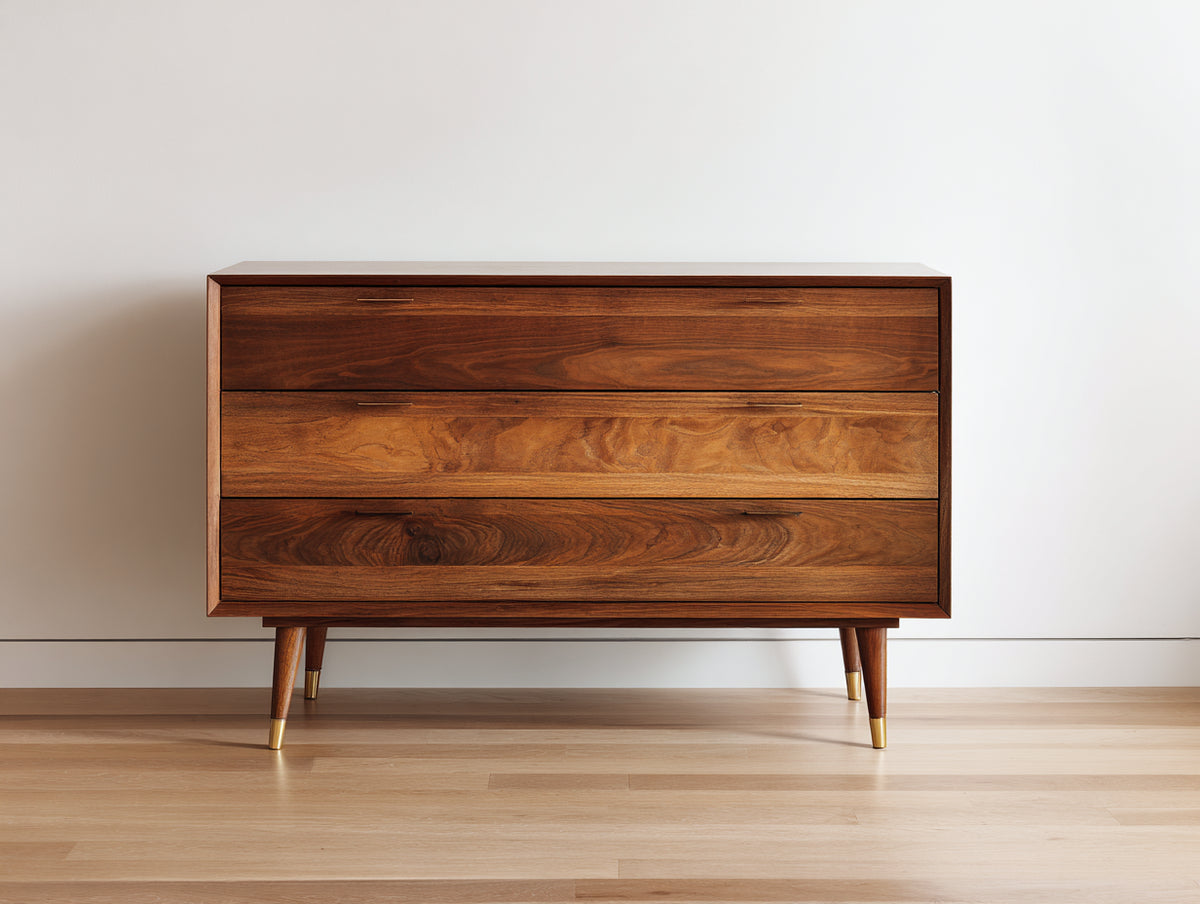 Cassettiera - Legno - 118 x 42 x 79 cm - Marrone noce - Stile moderno retrò