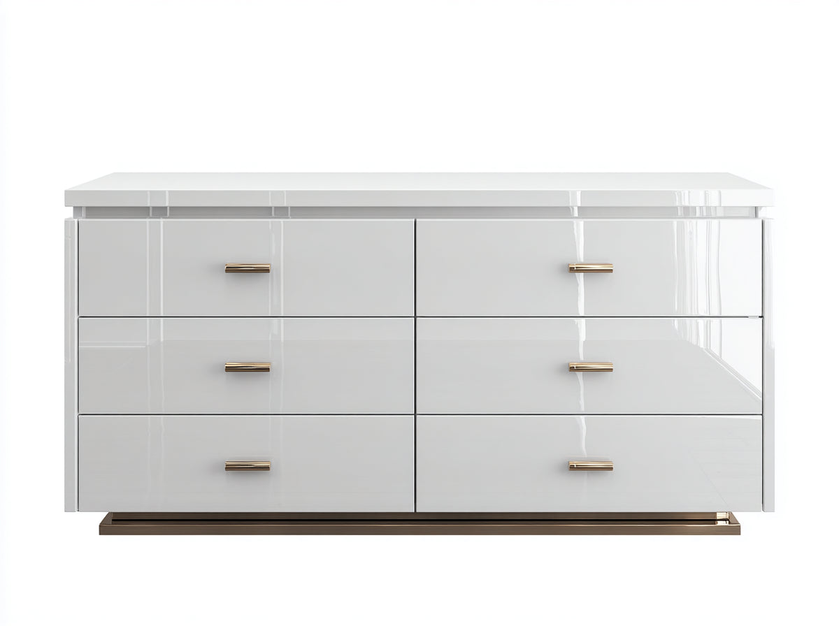 Cassettiera - Legno - 150 x 45 x 82 cm - Bianco lucido - Stile moderno elegante